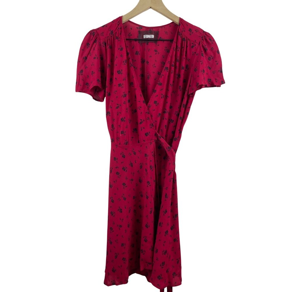 Reformation Women's XS True Wrap Flutter Sleeve Ditzy Floral Rose Mini Dress